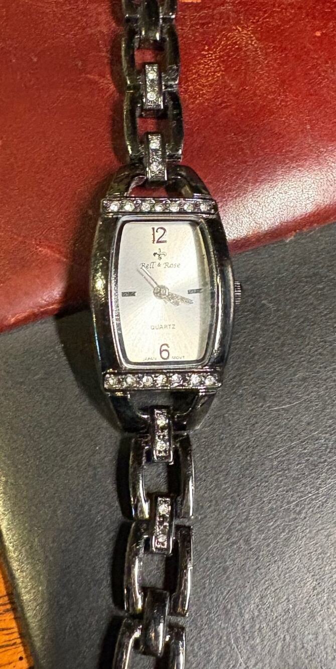 Women's 20mm Bella & Rose Gun Metal Tone Watch, Crystal Accents, New